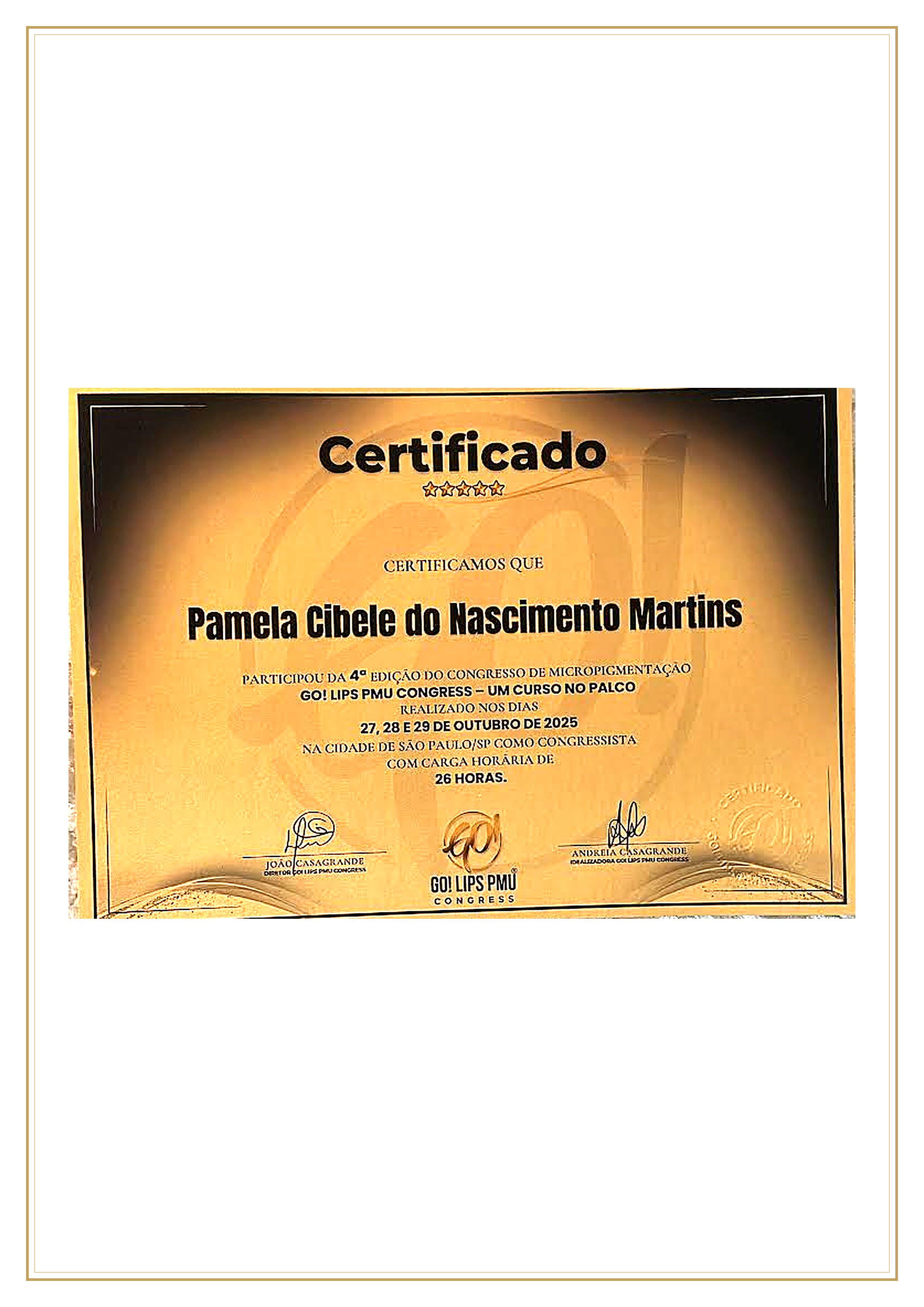 Certificat GO LIPS Congress 2025
