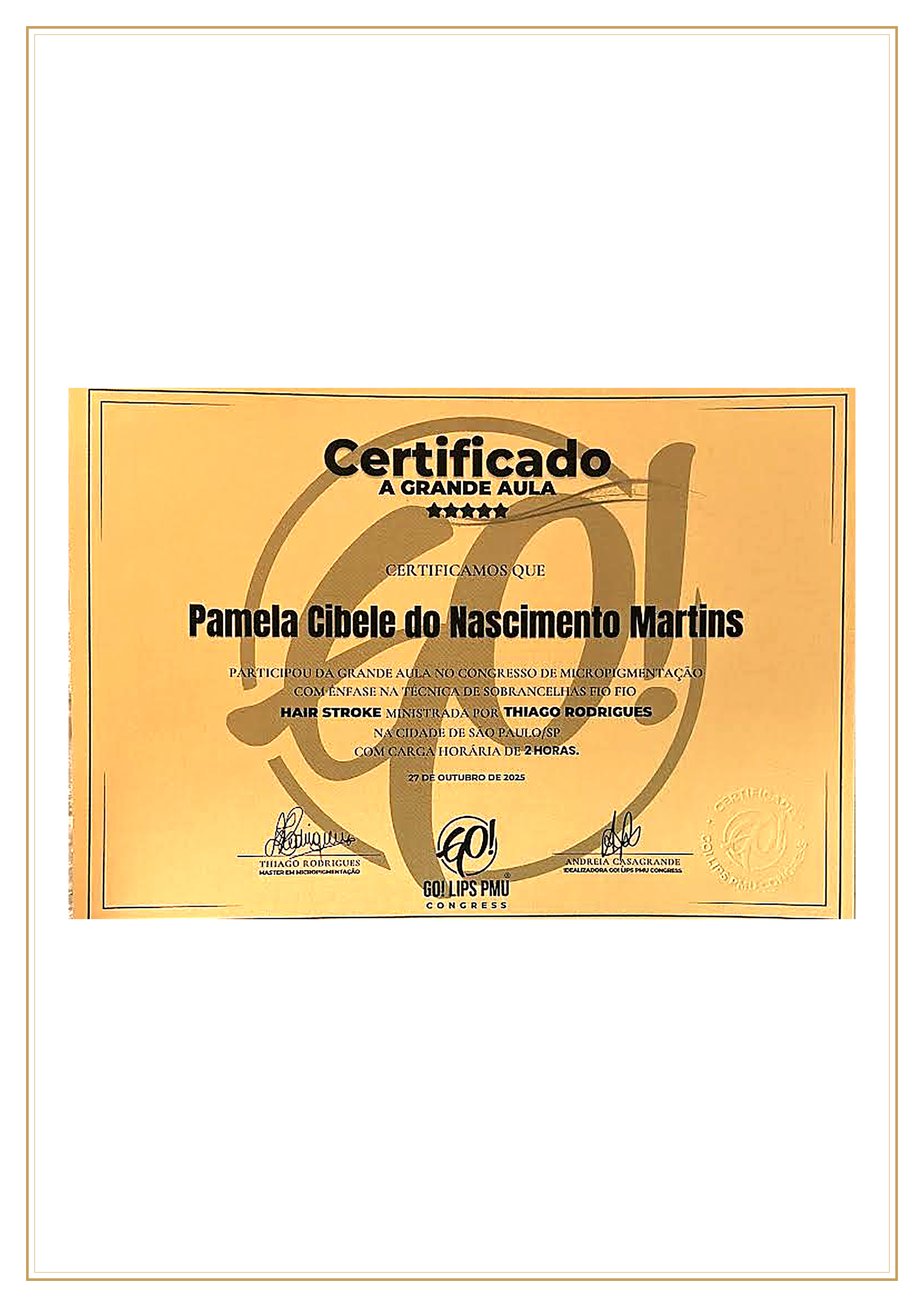 Certificat Hair Stroke Thiago Rodrigues