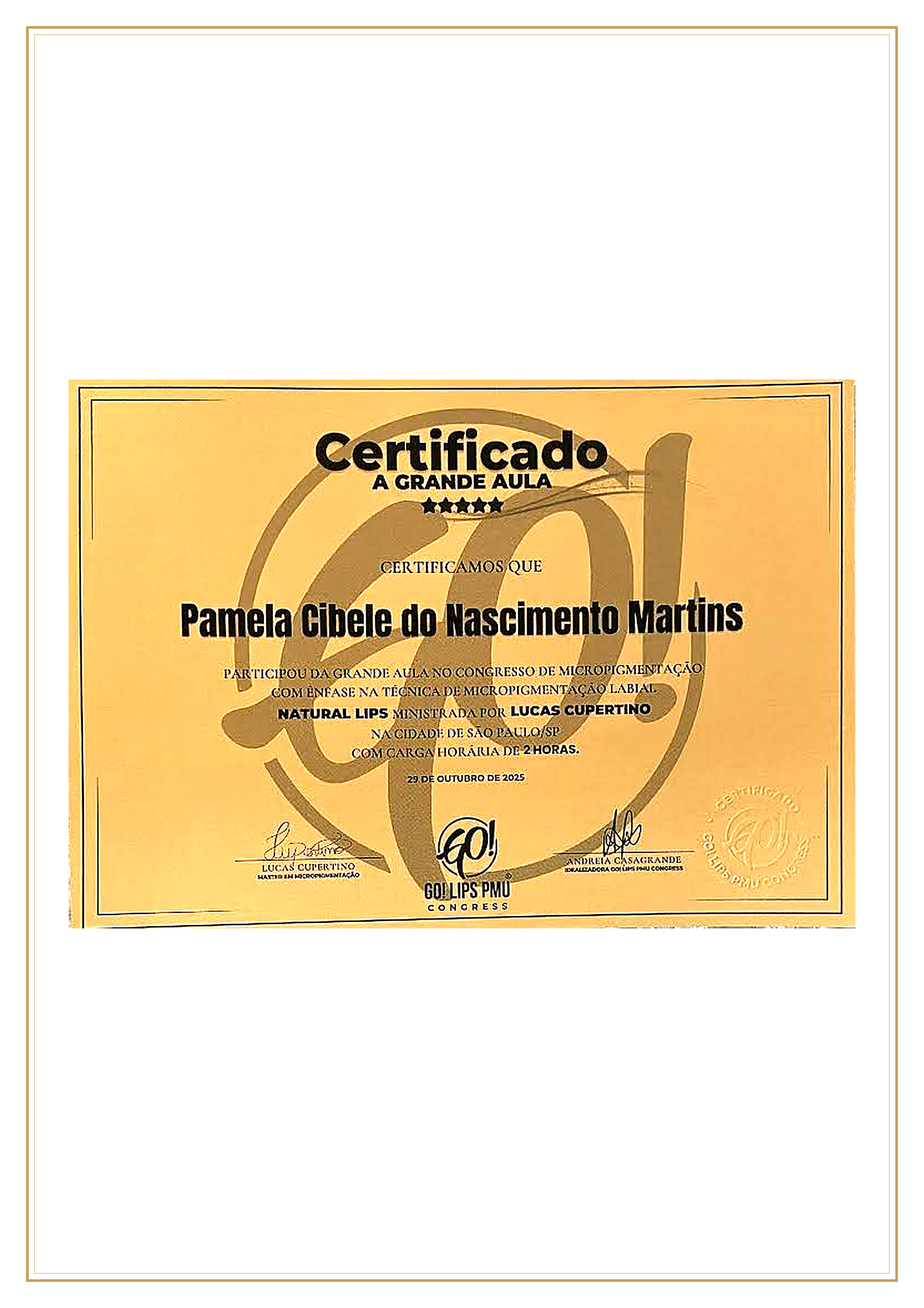 Certificat Natural Lips Lucas Cupertino