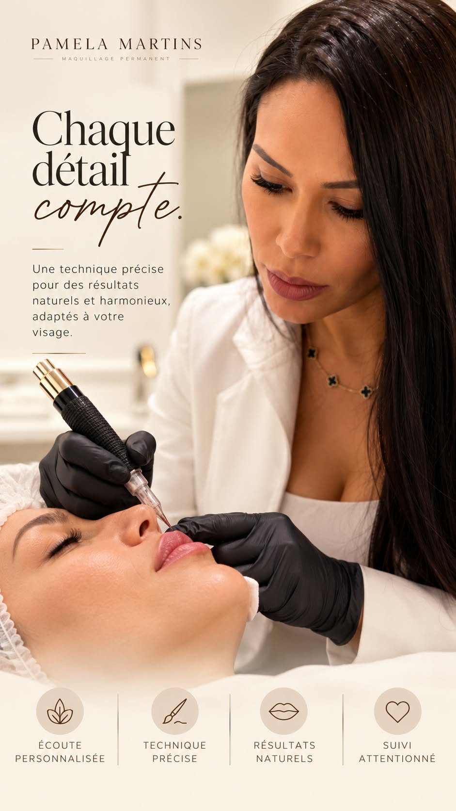 Pamela Martins réalisant une pigmentation des lèvres